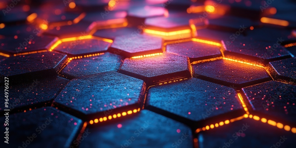 Abstract Hexagon Pattern with Neon Lights Abstract Hexagon Pattern with Neon Lights