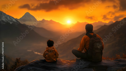 A father and son watching a...