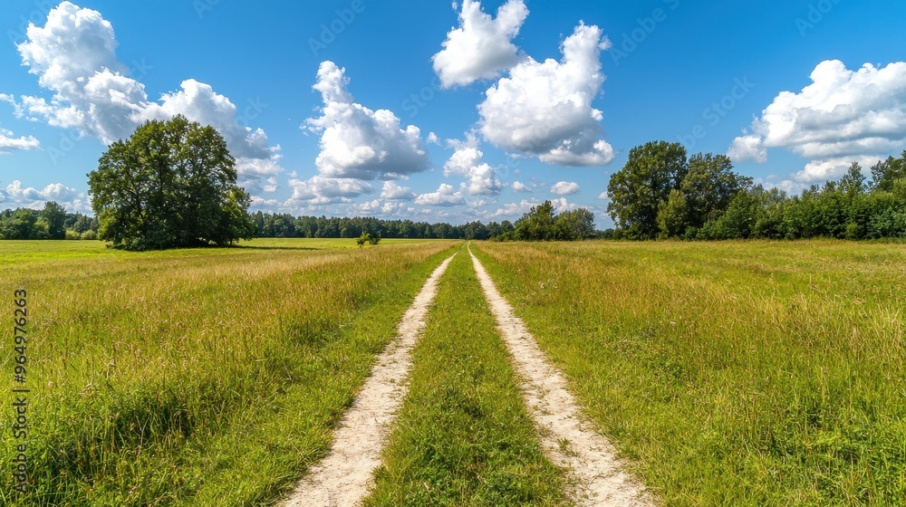 Fototapeta premium Countryside Path Leading Through Green Grass Field