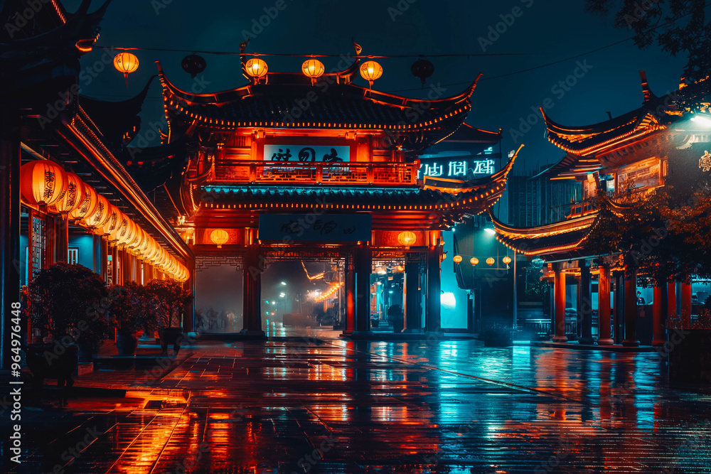 Fototapeta premium traditional chinese temple at night. Chinese culture.