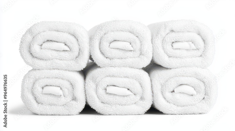 Stacked Rolled White Towels on White Background Stacked Rolled White Towels on White Background