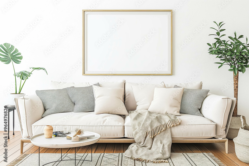Frame on the wall. Modern living room with mockup frame. Frame on the wall. Modern living room with mockup frame.
