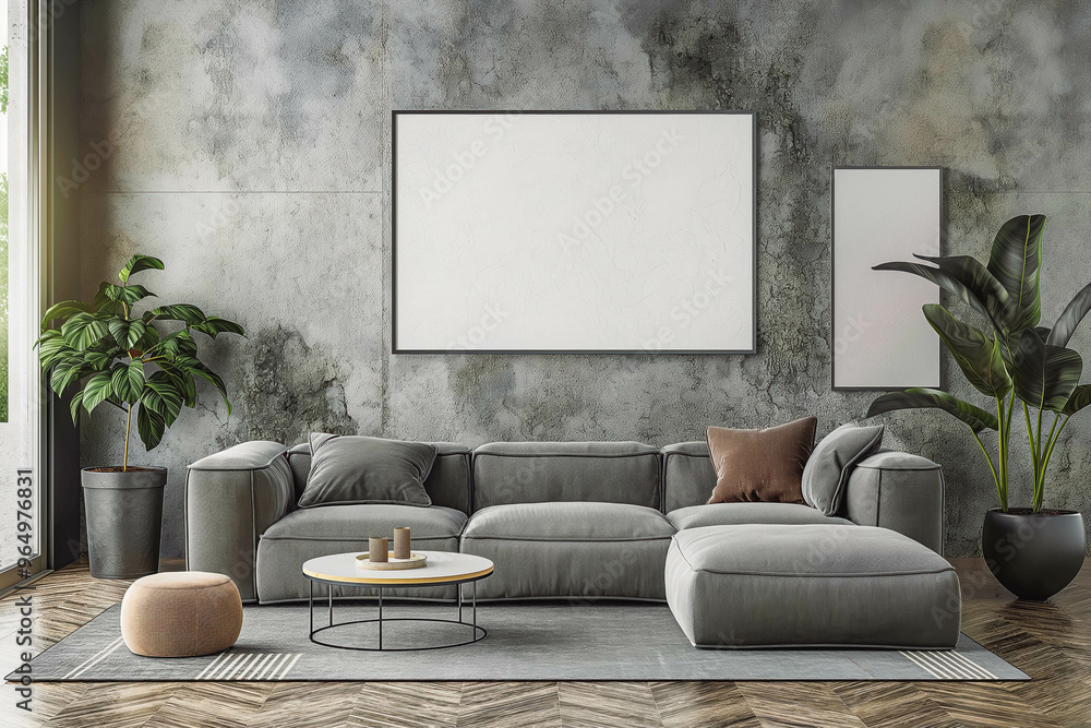 Frame on the wall. Modern living room with mockup frame. Frame on the wall. Modern living room with mockup frame.