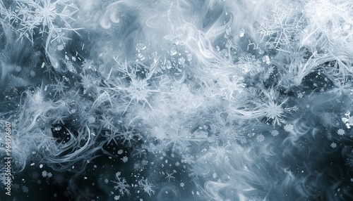 Abstract depiction of a winter storm with swirling snowflakes caught in fierce winds. ❄️🌨️ Highlights the storm’s dynamic flow and delicate snowflake details. photo