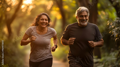 A joyful couple jogging tog...
