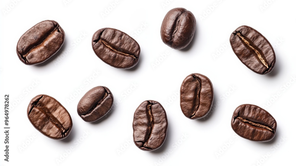 Fresh Coffee Beans Collection - Detailed Close-up on White Background with Clipping Path, Full Depth of Field, Texture and Color Showcase Fresh Coffee Beans Collection - Detailed Close-up on White Background with Clipping Path, Full Depth of Field, Texture and Color Showcase