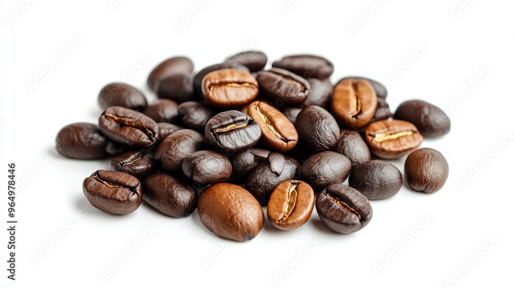 Detailed Close-Up of Assorted Coffee Beans on White Background with Full Depth of Field Detailed Close-Up of Assorted Coffee Beans on White Background with Full Depth of Field