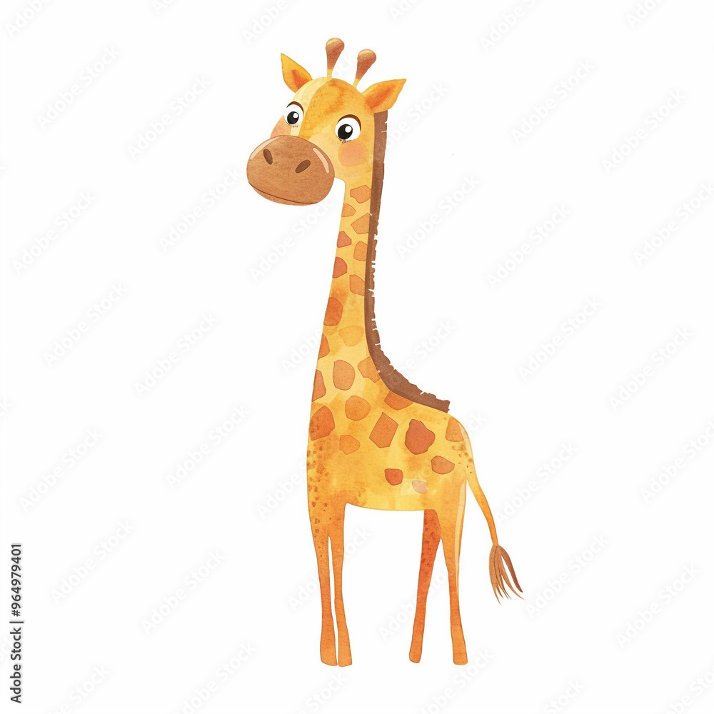 Obraz premium Adorable and Minimalistic Watercolor Painting of a Majestic Giraffe Standing Tall