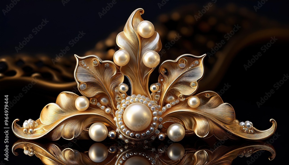 Ornate Gold and Pearl Floral Brooch Ornate Gold and Pearl Floral Brooch