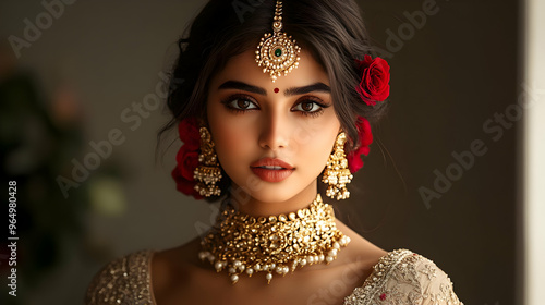 A portrait of a woman adorn...