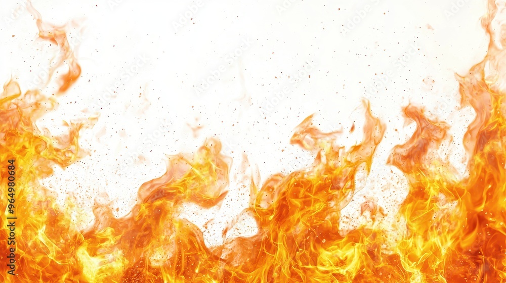 Fiery Abstract Background    Orange and Yellow Flames on White