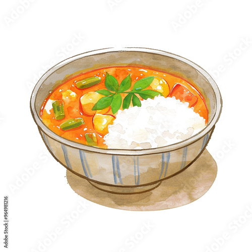 Delightful Watercolor Illustration of Tonight's Curry Dinner photo