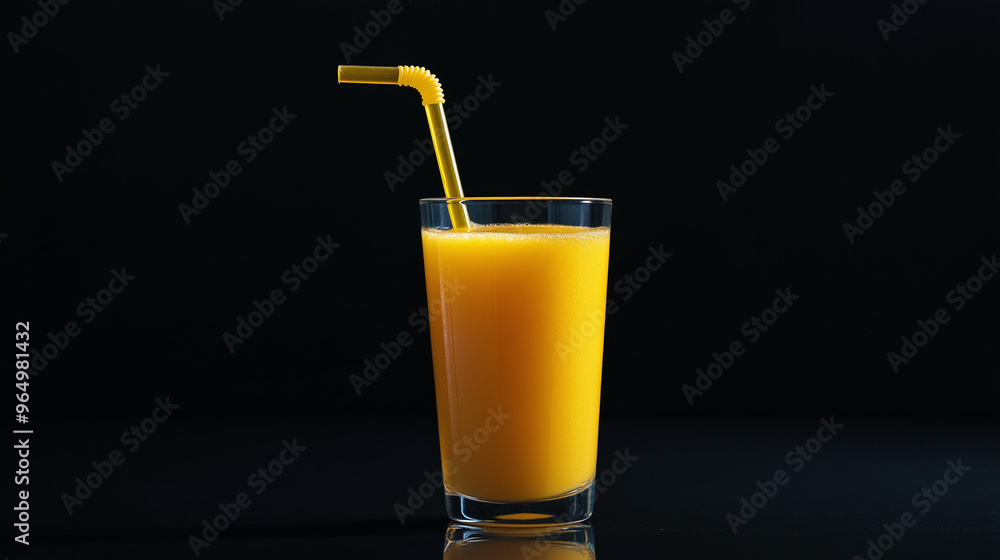 mango juice with straw on black background mango juice with straw on black background
