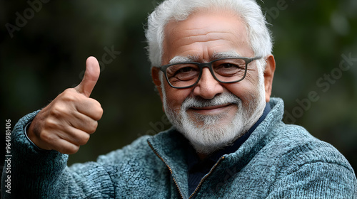 A smiling elderly man givin...