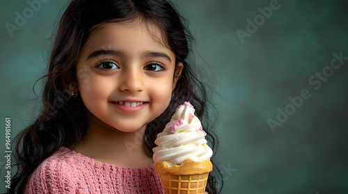 A smiling girl holding an i...
