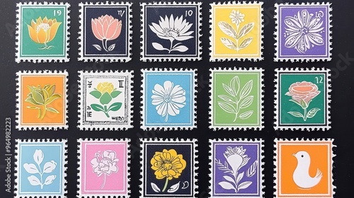 Vintage Flower Postage Stamps Collection