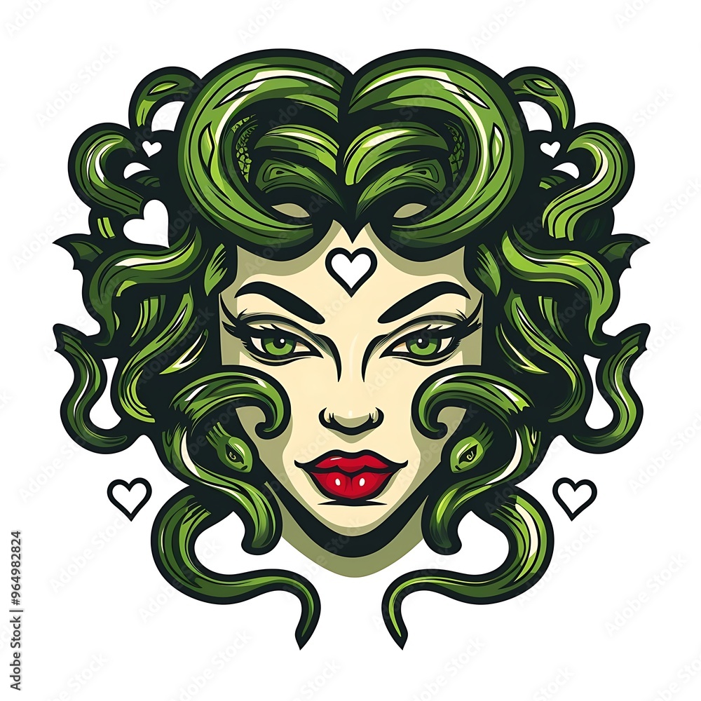 Medusa. Vector illustration. Greek mythology Medusa Gorgon monster, winged human female with a hideous face and living venomous snakes in place of hair. Medusa. Vector illustration. Greek mythology Medusa Gorgon monster, winged human female with a hideous face and living venomous snakes in place of hair.