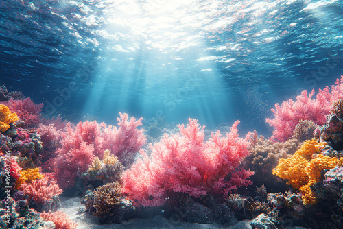 Wallpaper Mural A vibrant coral reef suffering from bleaching, indicating the stress on marine ecosystems from rising sea temperatures. Concept of oceanic health and climate change. Torontodigital.ca