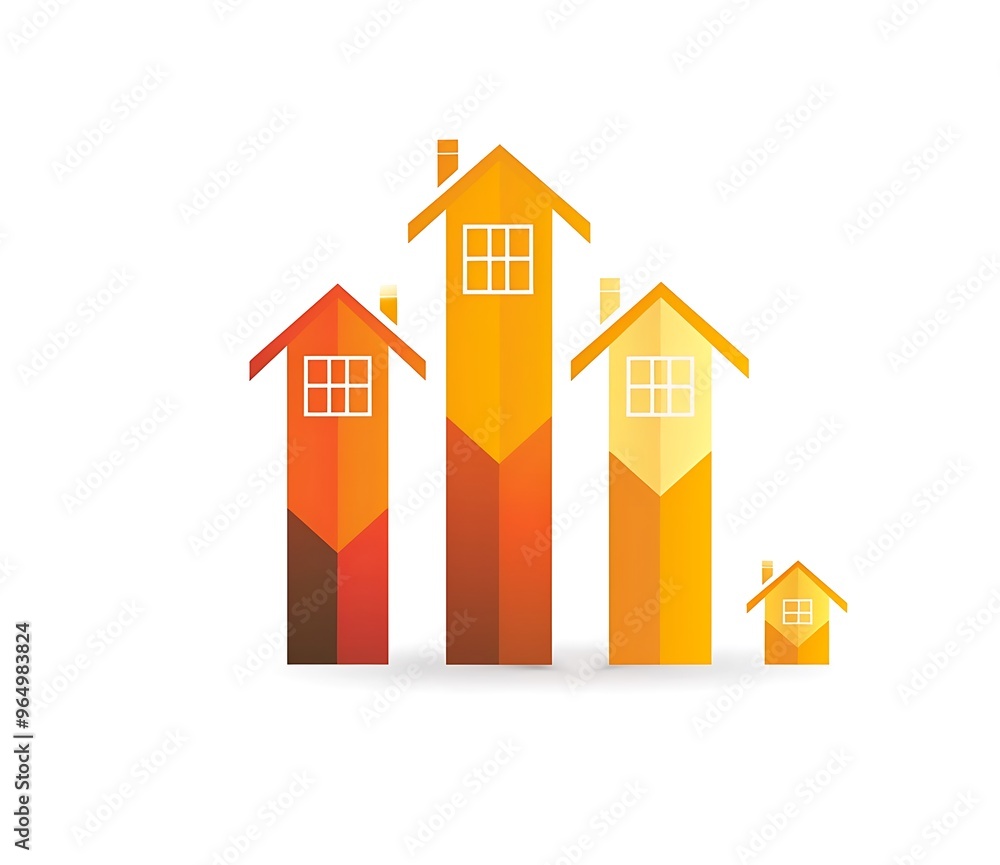 Illustration of houses showing inflation. Concept of rent and housing costs rising. Illustration of houses showing inflation. Concept of rent and housing costs rising.