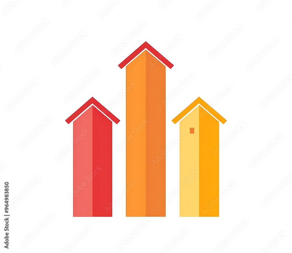 Illustration of houses showing inflation. Concept of rent and housing costs rising. Illustration of houses showing inflation. Concept of rent and housing costs rising.