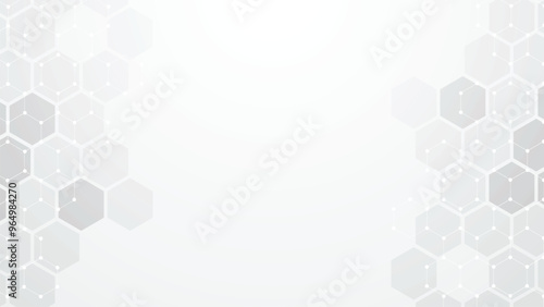 White background hexagon with abstract medical and technology elements for presentation background design. WhitGeometric Background Abstract.