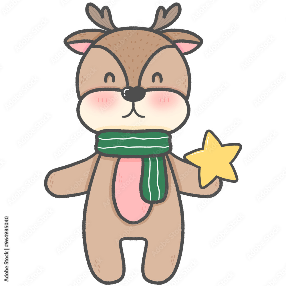 Naklejka premium Cartoon radiant deer Super cute hand drawn