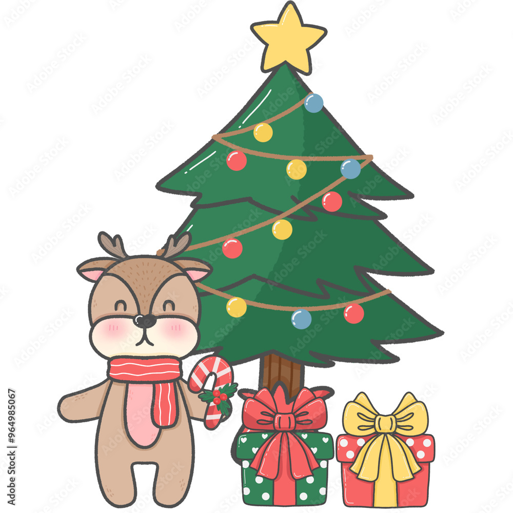 Fototapeta premium Cartoon radiant deer Super cute hand drawn