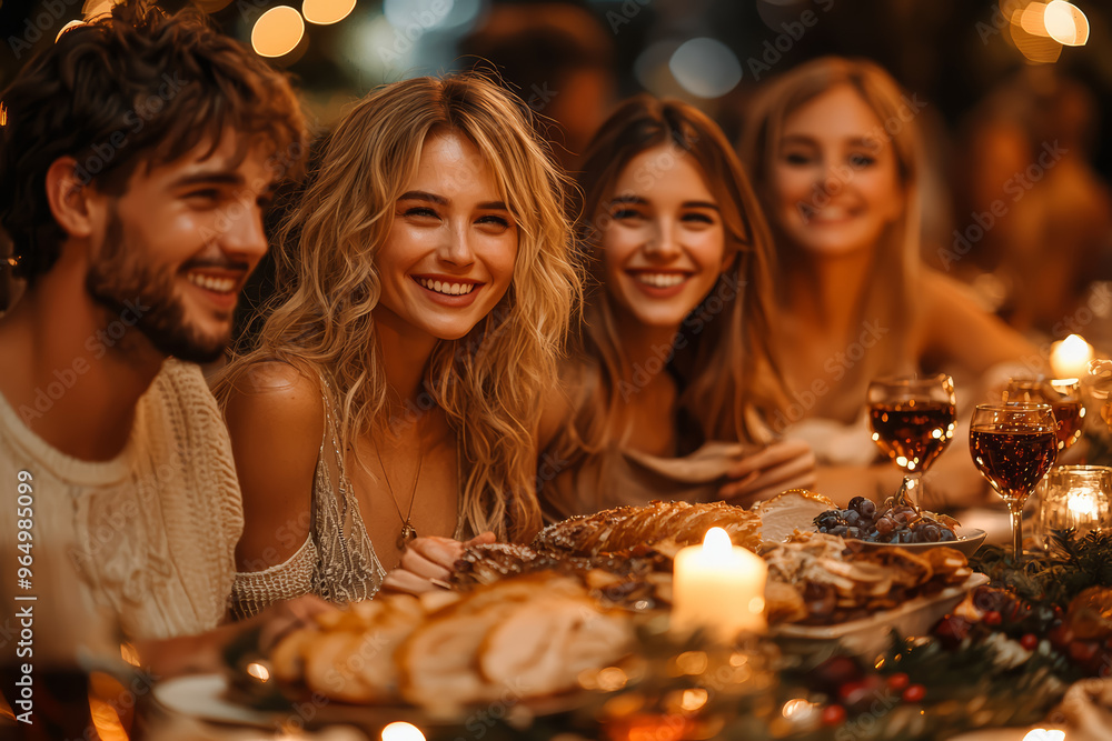 A family gathered around a holiday table, sharing laughter and love during a festive meal. Concept of togetherness and family bonds. A family gathered around a holiday table, sharing laughter and love during a festive meal. Concept of togetherness and family bonds.