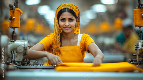 A woman in a factory sewing...