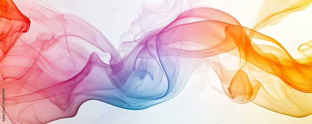 Colorful abstract smoke flowing on white background, artistic expression concept Colorful abstract smoke flowing on white background, artistic expression concept