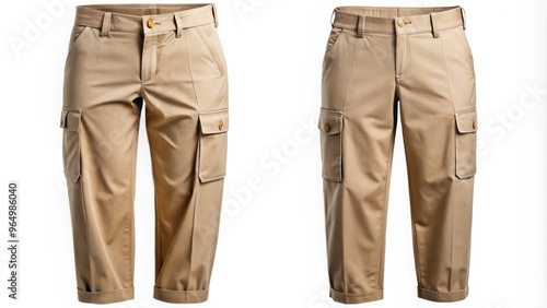 Beige pants with a relaxed fit and functional back pockets, perfect for casual daily wear or dressing up