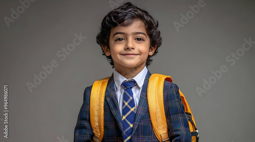 A young boy in a suit and b...