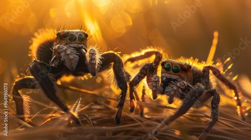 Close-up of Jumping Spiders from the Phidippus and Hyllus Genera photo