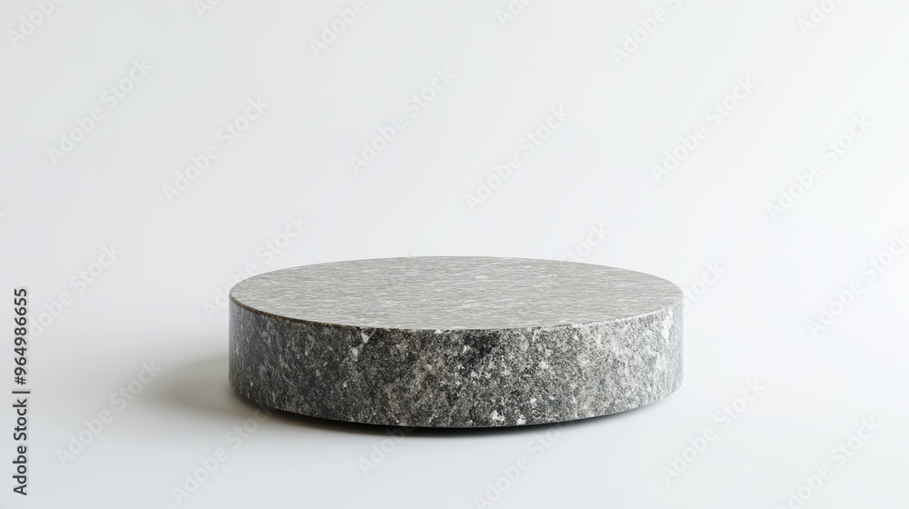 Gray Circular Stone Pedestal on a Minimalist Light Background Gray Circular Stone Pedestal on a Minimalist Light Background