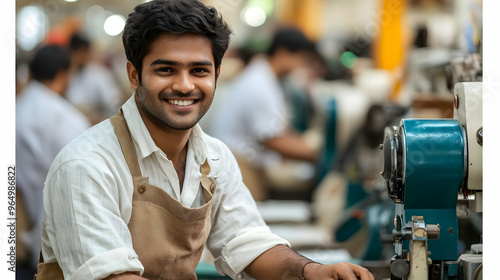 A young man smiling while w...