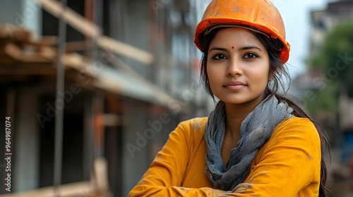 A young woman in a construc...