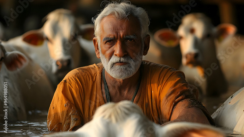 An elderly man tending to c...