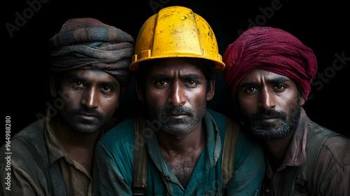 Portrait of three men, like...