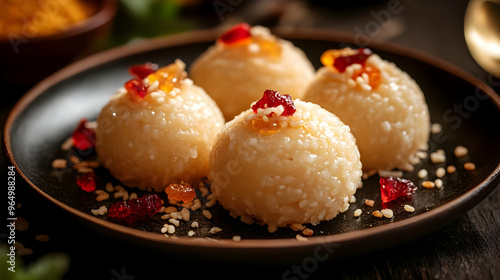 Sweet dessert balls topped ...