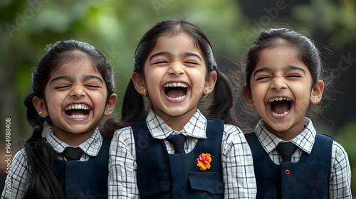 Three girls laughing joyful...