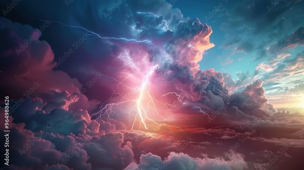 An illustration depicting a powerful storm with lightning illuminating the sky, showcasing the raw and dramatic forces of nature. An illustration depicting a powerful storm with lightning illuminating the sky, showcasing the raw and dramatic forces of nature.