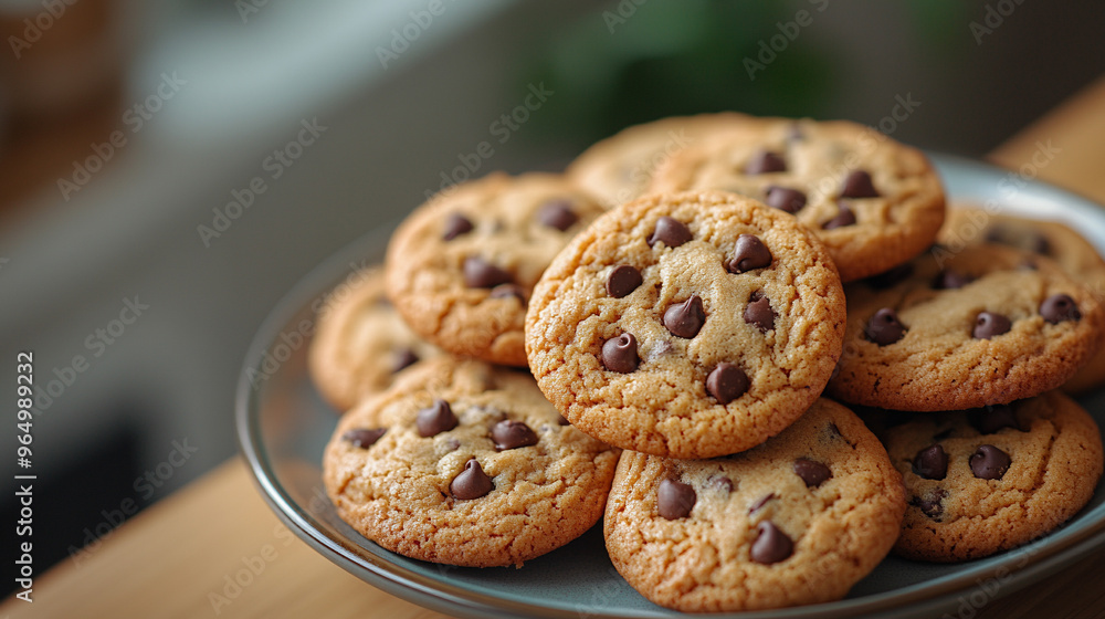 Freshly baked homemade chocolate chip cookies on a plain white plate, showcasing a delicious treat with golden edges and gooey chocolate chunks, perfect for any dessert lover Freshly baked homemade chocolate chip cookies on a plain white plate, showcasing a delicious treat with golden edges and gooey chocolate chunks, perfect for any dessert lover