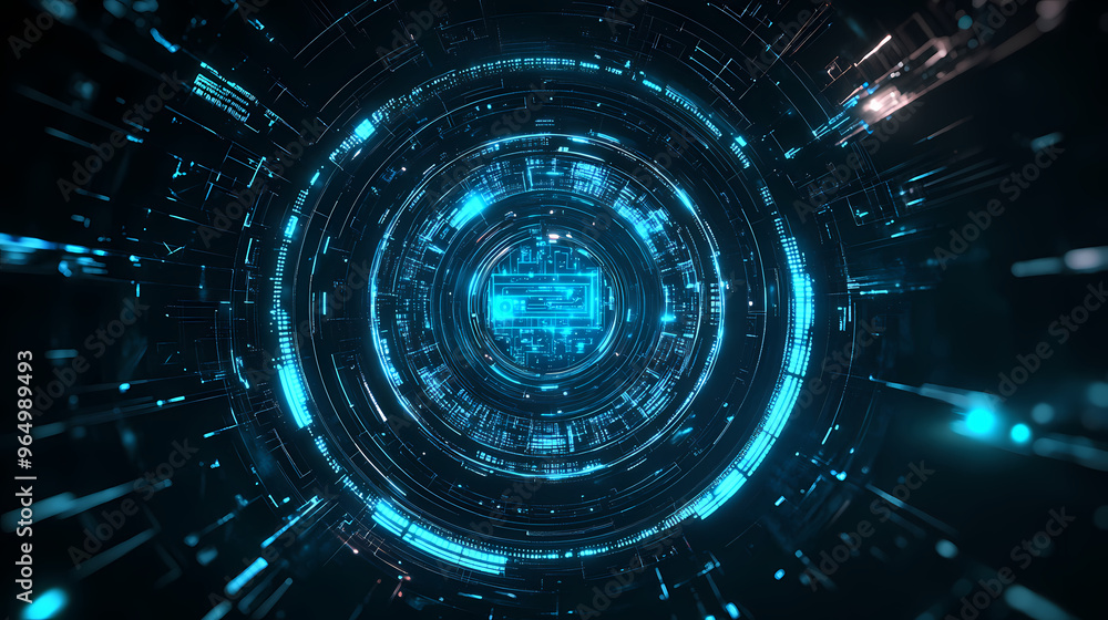 Obraz premium Futuristic technology light ring tunnel