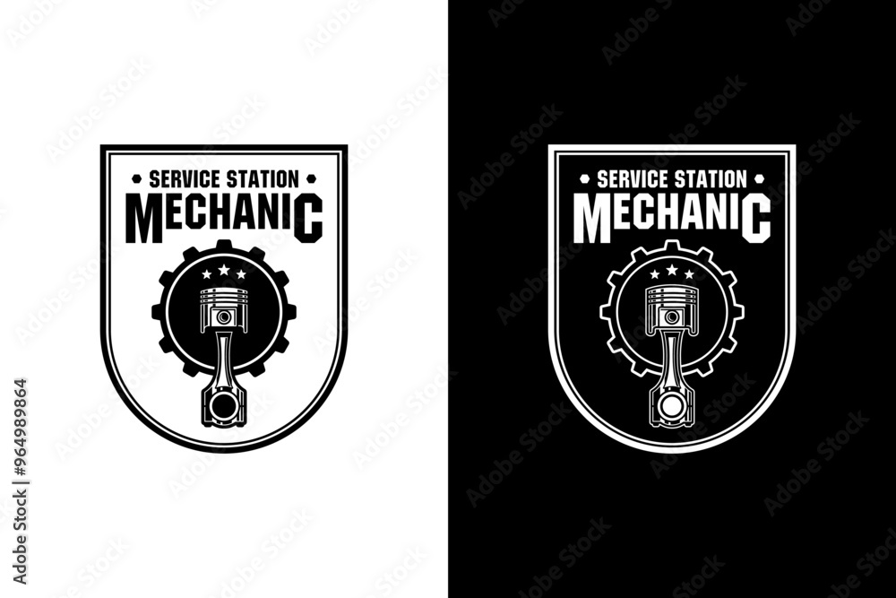 Mechanic service station black and white design illustration