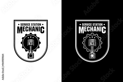 Mechanic service station black and white design illustration