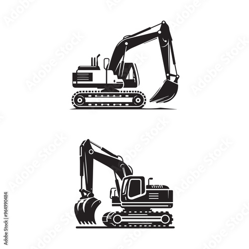 Wallpaper Mural Black and white excavator silhouette. Modern construction concept element Torontodigital.ca