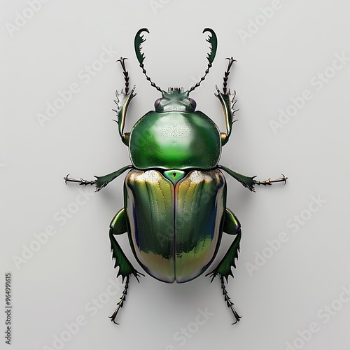 Close-up of a shiny metallic green beetle