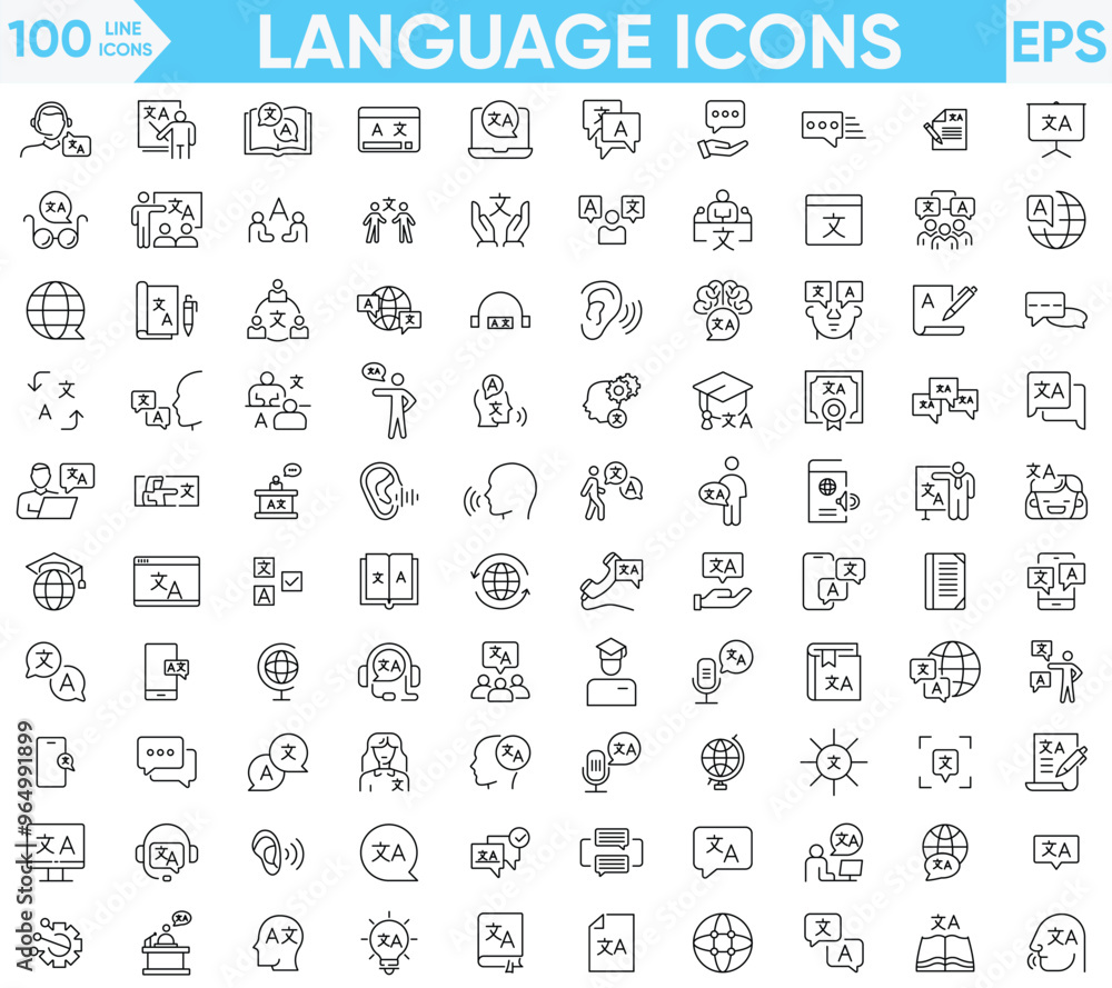 Language line icons vector and illustrator set Language line icons vector and illustrator set