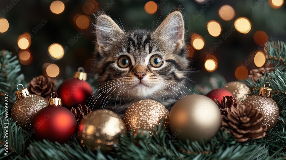Cute kitten in Christmas decor Cute kitten in Christmas decor