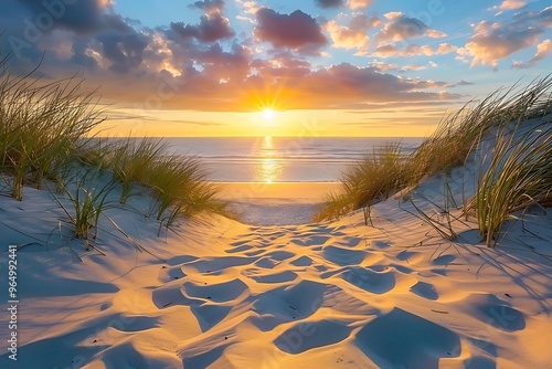 Fototapeta Naklejka Na Ścianę i Meble -  Sunset over dunes at the Baltic Sea in Poland.